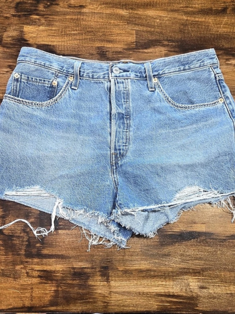 Levi's 501 Button Fly Distressed Cotton Shorts Size W33 Denim